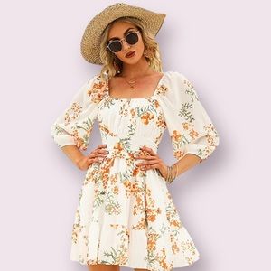 Lantern Sleeve Tie Back Ruffled Off Shoulder A-Line Vintage Mini Dress